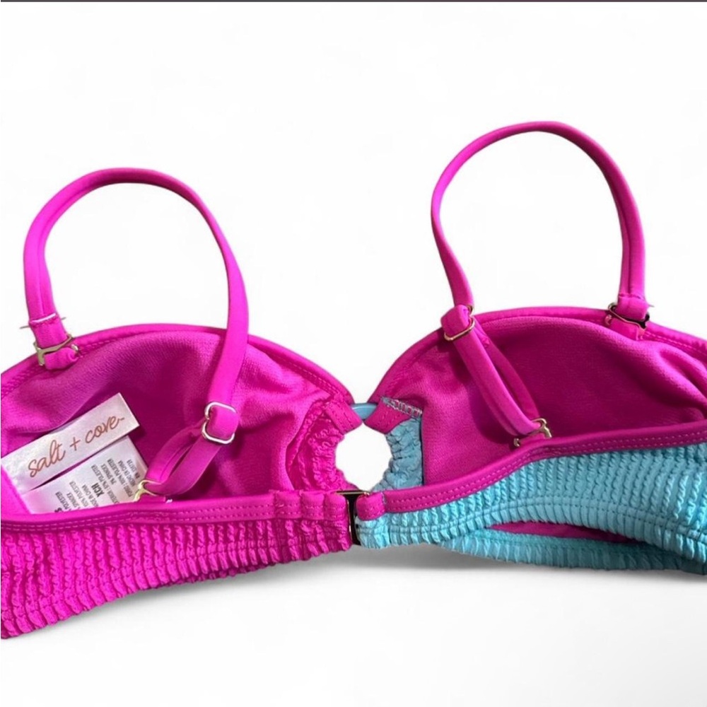 Salt + Cove Pink and Light Blue Textured Bikini Top - Picture 4 of 4